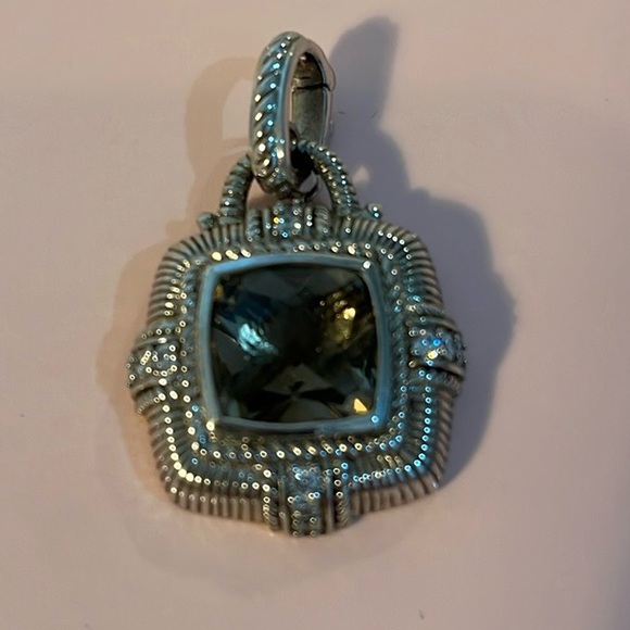 NEW Vintage Judith Ripka Timeless Square Smokey Cubic Zirconia Pendant 925 - Picture 2 of 4